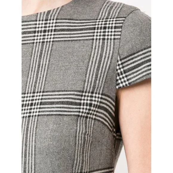 NWT Alice + Olivia Coley Plaid Dress Contrast Print Short Sleeve Black White 10 - Picture 4 of 9